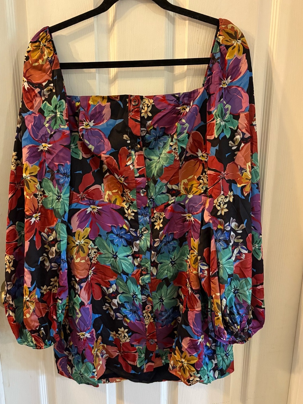 Tularosa Floral Puff Sleeve Square Neck Button Front Blouse Women’s XL